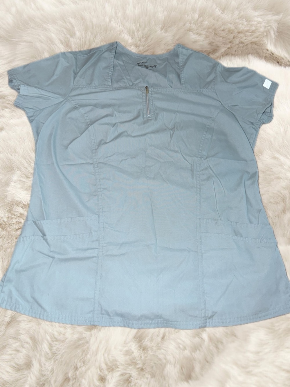 Buttersoft Square-Neck Scrub Top in Light Blue, Size M